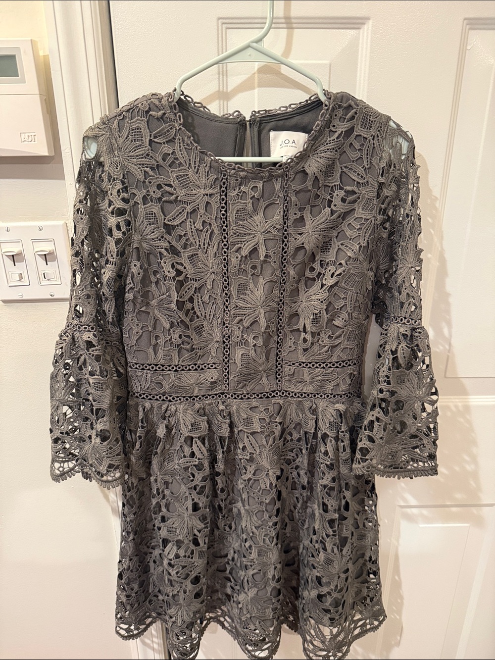 J.O.A. Gray Floral Crochet Mini Dress